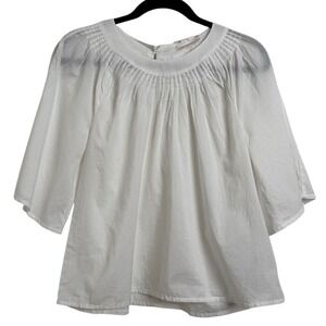 GAP White Blouse Pintuck Detail 3/4‎ Sleeve Button Back XS Petite